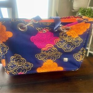 Haiku Navy Tote with Orange and Pink Floral Motif